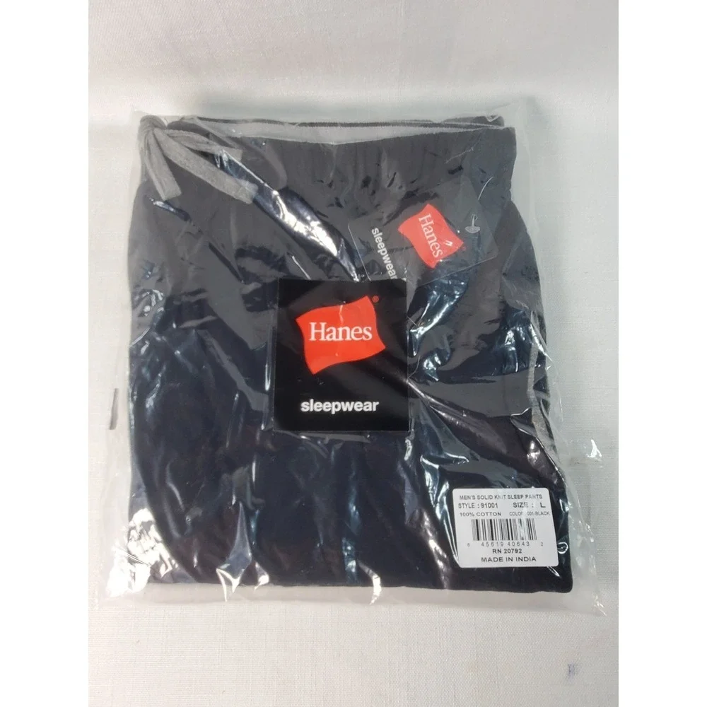 Hanes Solid Knit Sleep Pants w/Drawstring and Pockets Cotton Large‎ Black/Gray